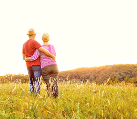 Wall Mural - woman man outdoor senior couple happy lifestyle retirement together smiling love old nature mature b