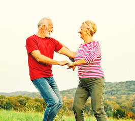 Wall Mural - woman man outdoor senior couple happy elderly training active exercise stretching fitness retirement