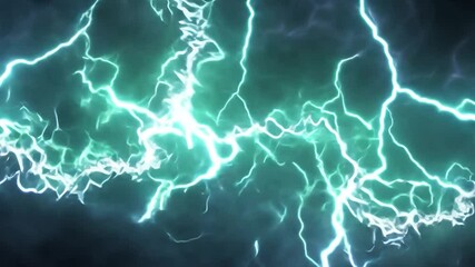Poster - Green electric arcs dynamically flowing across dark background, generating futuristic energy visualization with plasma discharge and vibrant luminescent movement