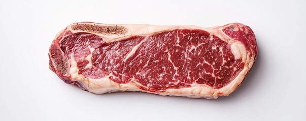 Wall Mural - A raw ribeye steak, butcher s cut, ultra-realistic texture, marbled fat details with seasoning, isolated on white background