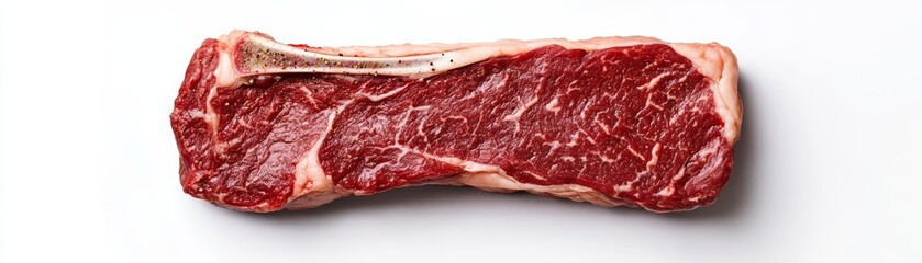 Wall Mural - A raw ribeye steak, butcher s cut, ultra-realistic texture, marbled fat details with seasoning, isolated on white background