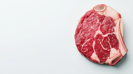 Wall Mural - A ribeye steak cross-section, science-focused food detail, showing marbled fat and juicy texture, isolated on white background