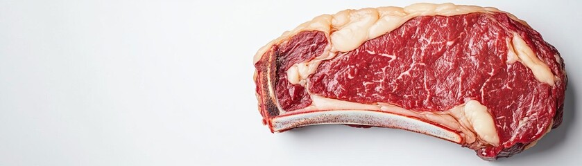 Wall Mural - A ribeye steak cross-section, science-focused food detail, showing marbled fat and juicy texture, isolated on white background