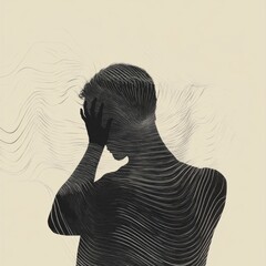 Leinwandbilder - Ethereal representation of a person experiencing pain through waves and geometric shapes. Generative AI