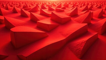 Poster - Red desert landscape with many red rocks. The rocks are arranged in a way that creates a sense of depth and texture. Scene is one of vastness and emptiness. Banner, poster, background, Copy space