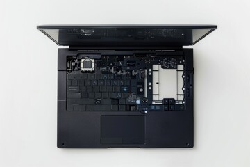 Poster - Black modern laptop with visible hardware for repair and upgrade.
