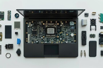 Poster - Black modern laptop with visible hardware for repair and upgrade.