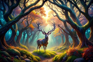 Wall Mural - Surreal Deer Antler Landscape: Dreamlike Forest with Twisted Branches and Ethereal Light