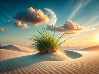 Wall Mural - Surreal Desert Landscape: Minimalist Sand Dune with Thin Grass Silhouette