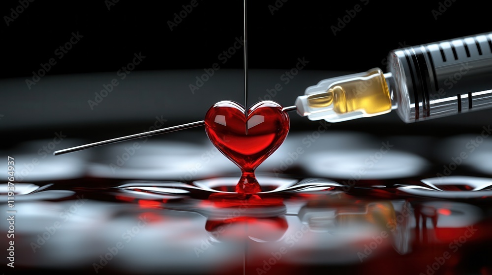 Injection of Liquid Love: A Syringe Injecting Golden Liquid into a Red ...