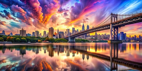 Wall Mural - Surreal Hudson River Bridge: Dreamlike NYC Skyline at Dusk