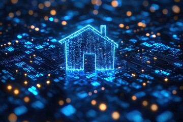 Fototapete - Futuristic Digital House Illustration with Circuit Board Elements