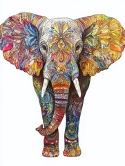Aufkleber - Colorful illustration of an elephant with intricate patterns and vibrant colors showcasing artistic expression. Generative AI