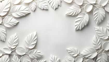 Poster - White 3D geometric leaves create decorative pattern on light background. Abstract design with clean look. Suitable for various interior design projects. Modern wall decor. Stylish, simple pattern.