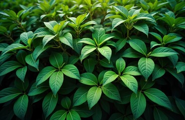Poster - Close up view of rich green foliage. Vibrant plant texture with many leaves. Natural pattern, fresh green plants. Beautiful summer foliage. Decorative plant design. Looks like garden nature inspired
