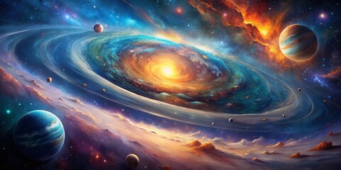 Wall Mural - vibrant cosmic nebula swirl: planets, stars, and galactic dust