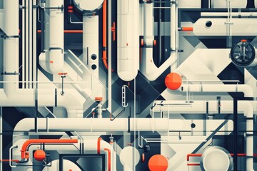Aufkleber - Industrial geometric pattern showcasing oil tanks and intricate piping system in a modern facility. Generative AI