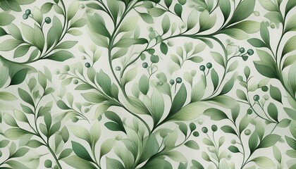 Wall Mural - Elegant botanical illustration featuring delicate green leaves and berries.