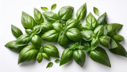 Canvas Print - Fresh basil leaves arranged on white background