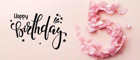Happy 5th Birthday Floral Celebration: Pink Petals and Festive Script