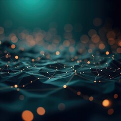 Poster - Abstract dark background with polygonal shapes, glowing connections. Stylish tech design. Complex network of interconnected points, lines. Futuristic concept for business science. Modern design for