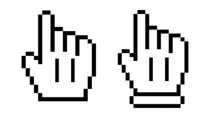 Poster - pixelated hand cursor icons in pointer gestures, pixelated hand cursor icons for retro games, pixel 