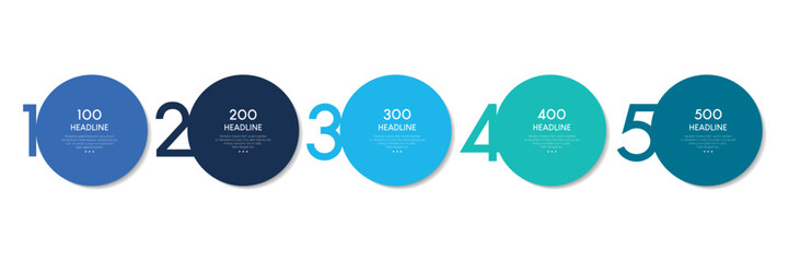 Wall Mural - 5 elements scheme, diagram. five empty connected circles. infographic template.