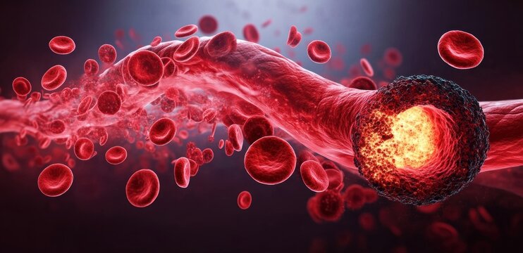 Atherosclerosis and Blood Flow Restriction in Arteries with Cholesterol Buildup and Blockage in Circulatory System