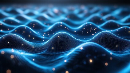 Poster - Abstract digital wave formations with glowing particles creating a mesmerizing and dynamic visual representation of technology and modern design aesthetics