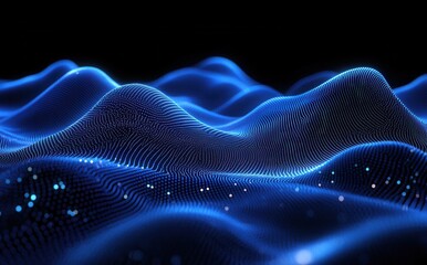 Poster - Abstract Digital Wave Patterns Made of Blue Lines and Dots, Representing Data, Technology, and Modern Visualization on a Dark Background