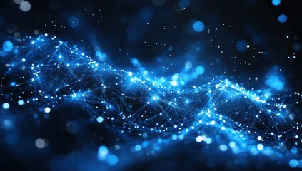 Poster - Abstract Digital Wave with Colorful Lights and Connecting Points, Representing Data Flow and Connectivity in a High-Tech Environment