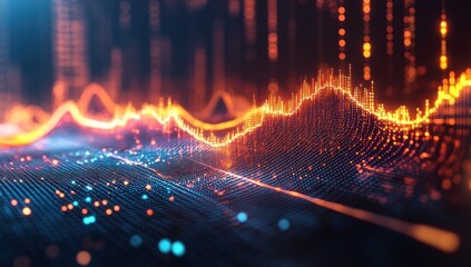 Poster - Abstract Digital Waveforms Representing Data Trends and Fluctuations in a High-Tech Environment for Visualization and Analysis Purposes