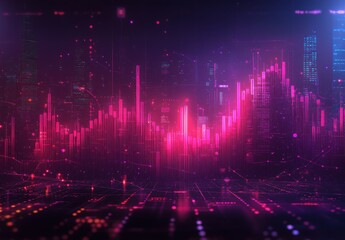 Poster - Abstract futuristic digital landscape featuring vibrant data visualization with glowing graphs and charts representing financial growth in a tech-focused environment