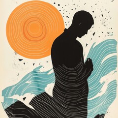 Leinwandbilder - Person experiencing pain with abstract waves and geometric shapes symbolizing struggle and emotion in a creative environment. Generative AI