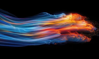 Poster - Abstract Colorful Waves of Light Creating Dynamic Motion with Splashes of Sparkling Particles Set Against a Black Background for Creative Visuals