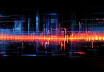 Poster - Abstract Data Visualization of Digital Signals with Vibrant Color Gradients Representing Sound Waves and Frequency Patterns in a Modern Design
