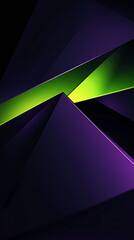Fototapete - Abstract angular shapes filled with neon green and purple gradients, creating a striking contrast with a solid black background. Vertical banner web cover, print ad, presentation, brochure template