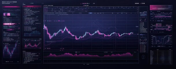 Poster - Abstract Data Visualization of Financial Market Trends with Colorful Graphs and Charts on a Dark Background for Investment Analysis and Technology Themes