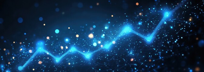 Poster - Abstract digital background featuring glowing blue lines and sparkling particles representing data growth, dynamic trends, and modern technology visualizations in a dark setting