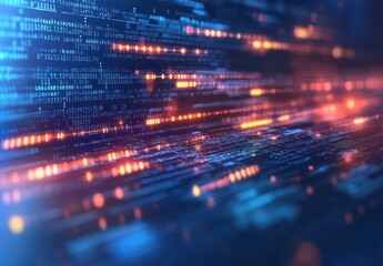 Poster - Abstract Digital Background of Blurred Blue and Orange Data Streams with Light Effects Representing Technology and Connectivity in a Futuristic Environment