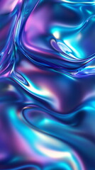 Fototapete - Bright holographic surface. Smooth neon texture in blue and green. Abstract fluid design with reflective highlights. Vertical banner web cover, print ad, presentation, brochure template