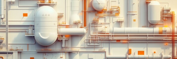 Aufkleber - Geometric industrial pattern showcasing oil tanks, pipes, and rigs in a complex layout. Generative AI