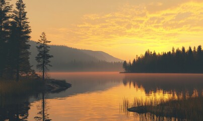 Sticker - Warm hues of sunset fade across the serene lake's surface , soft light, Sunset over calm lake, serenity