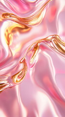 Fototapete - Fluid neon textures. Glossy surface in soft pink and gold hues. Abstract reflections resembling liquid movement. Vertical element for festive party, seminar talks, social media post