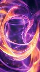 Fototapete - Glowing spiral patterns. Neon orange and violet hues intertwining. Abstract circular motion with shimmering highlights. Vertical banner web cover, print ad, presentation, brochure template