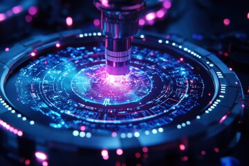 Poster - Futuristic tech interface, glowing blue and pink. Perfect for AI, technology, or sci-fi projects needing a high-tech feel.