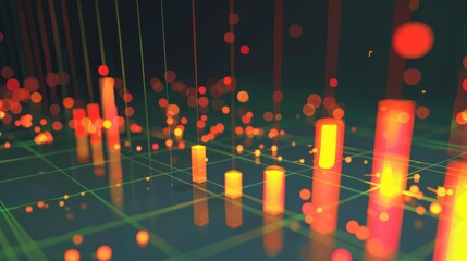 Poster - Dynamic data visualization with glowing bars and dots in vibrant colors
