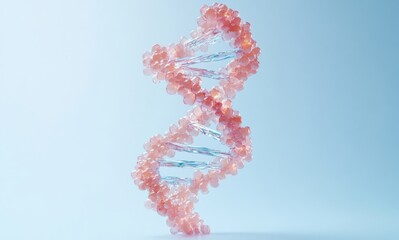 Poster - Abstract Representation of DNA Helix Structure with Pink and Clear Elements Against a Soft Blue Background for Science, Genetics, and Modern Illustration Projects