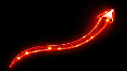 Poster - Bright red arrow with glowing lights on black background, symbolizing direction and progress. This dynamic design captures attention and conveys movement and energy