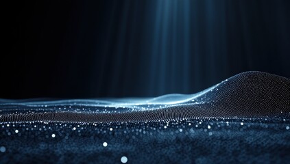 Poster - Abstract representation of digital waves with glowing particles in dark space illustrating technology, data visualization, and modern design concepts for futuristic applications and backgrounds